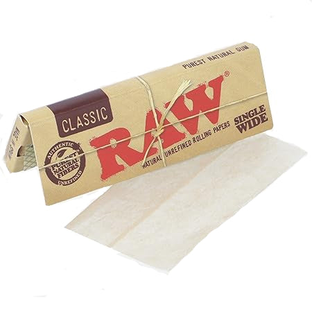RAW Classic Single Wide Rolling Papers – Open Single Pack with One Rolling Paper Sheet, Natural Unrefined Vegan Paper