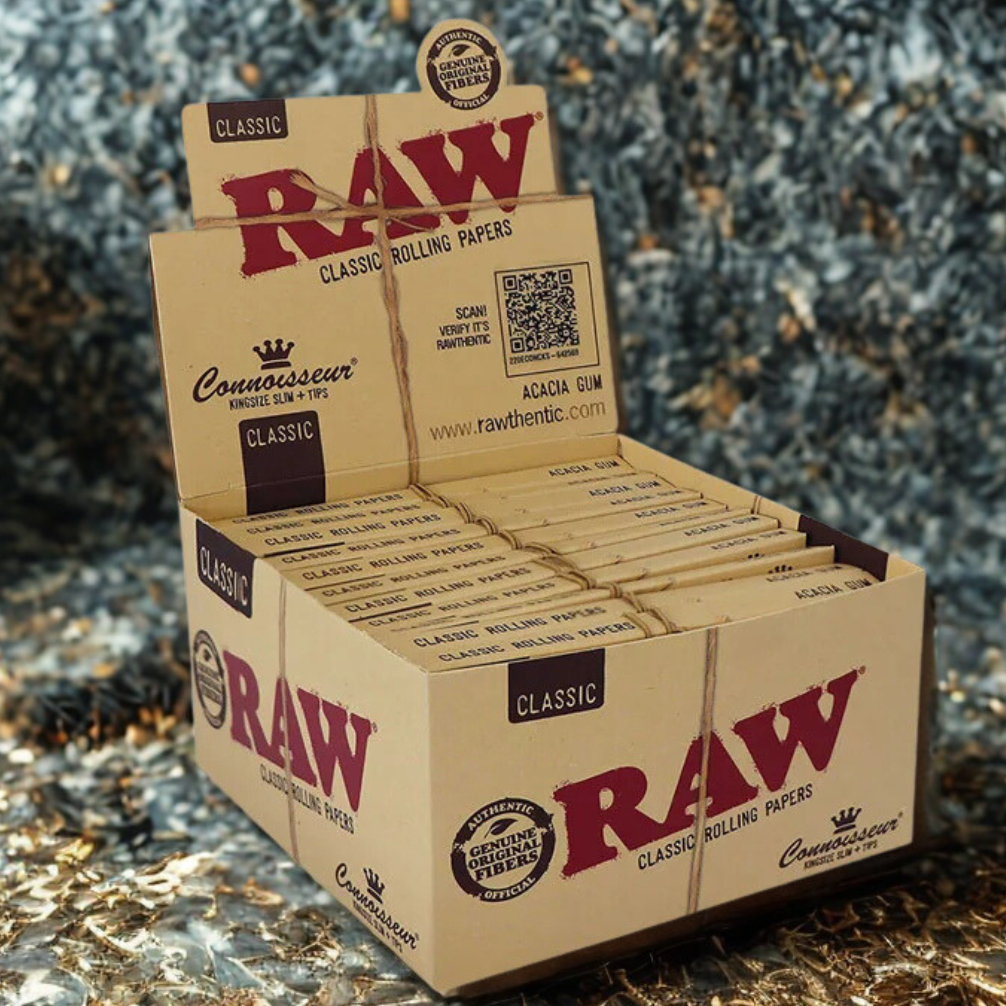 Box of RAW Connoisseur King-Size Slim Rolling Papers + Tips – 24 packs
