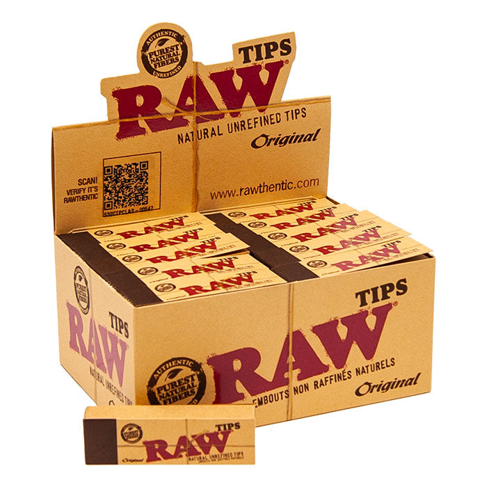 RAW Natural Original Paper Filter Tips – 50 Tips per Pack, 50 Packs per Box – Classic Rolling Accessories
