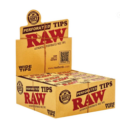 Display Box of RAW Perforated Wide Tips – 50 Tips per Pack – 50 Packs per Box – Natural Unrefined Rolling Filter Tips