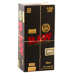 Box of RAW Black Classic Single Wide Rolling Papers – Wholesale Box of 25 Packs, Premium Ultra-Thin Vegan Paper