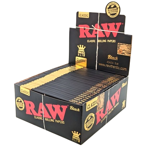 Display Box of RAW Classic Black King-Size Slim Rolling Papers 50 packs 32 Leaves per pack