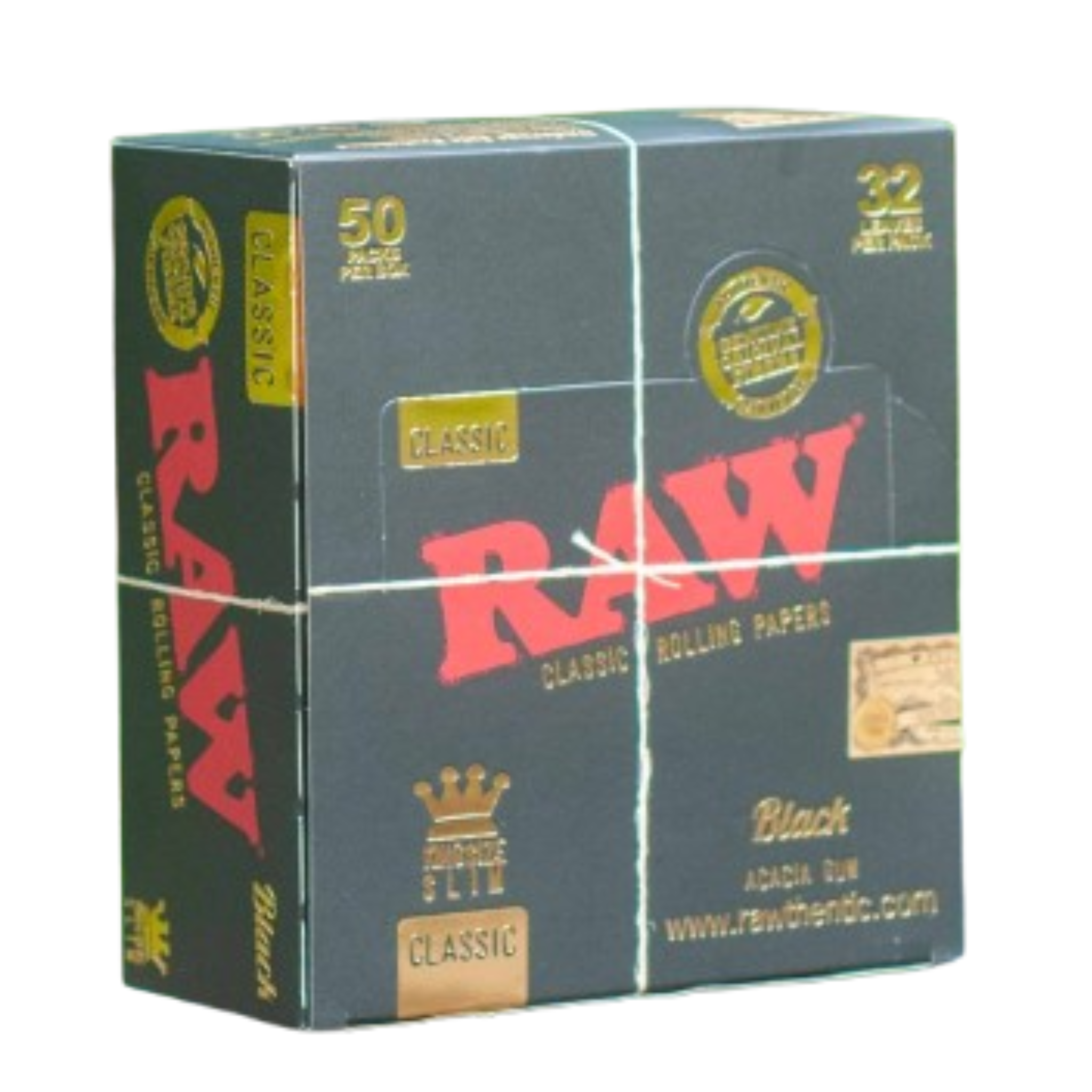 Box of RAW Classic Black King-Size Slim Rolling Papers 50 packs 32 Leaves per pack