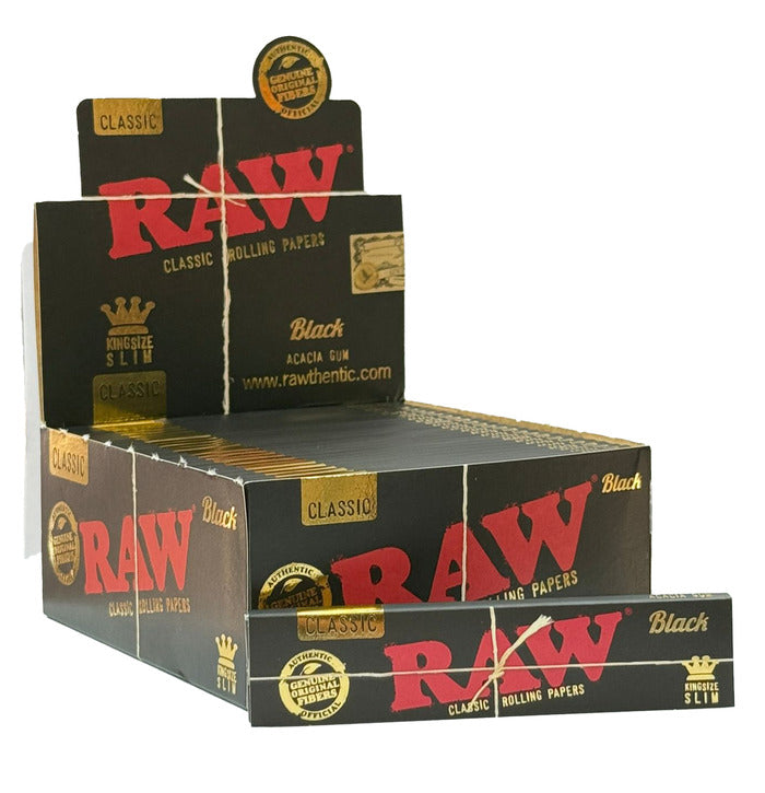 Display Box of RAW Classic Black King-Size Slim Rolling Papers 50 packs 32 Leaves per pack
