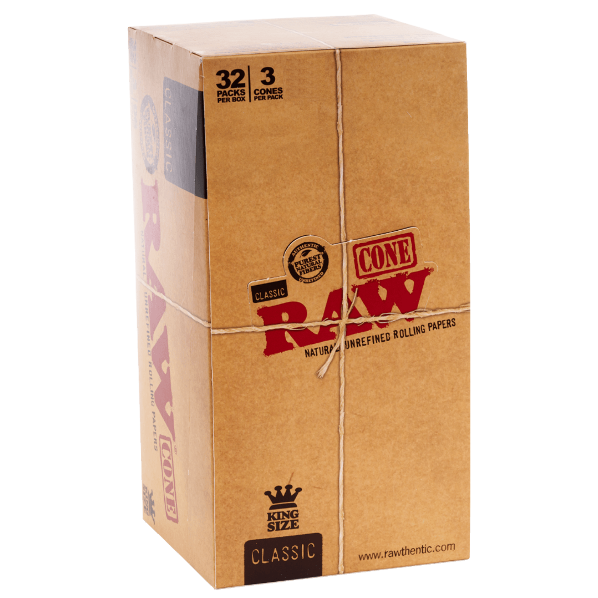 Closed bulk box of RAW Classic King Size Pre-Rolled Cones – 96 cones total in sealed packaging with RAW branding.