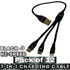 ROX 3-in-1 Universal Charging Cable – Lightning/Micro/Type-C – Hi-Speed – Pack of 12