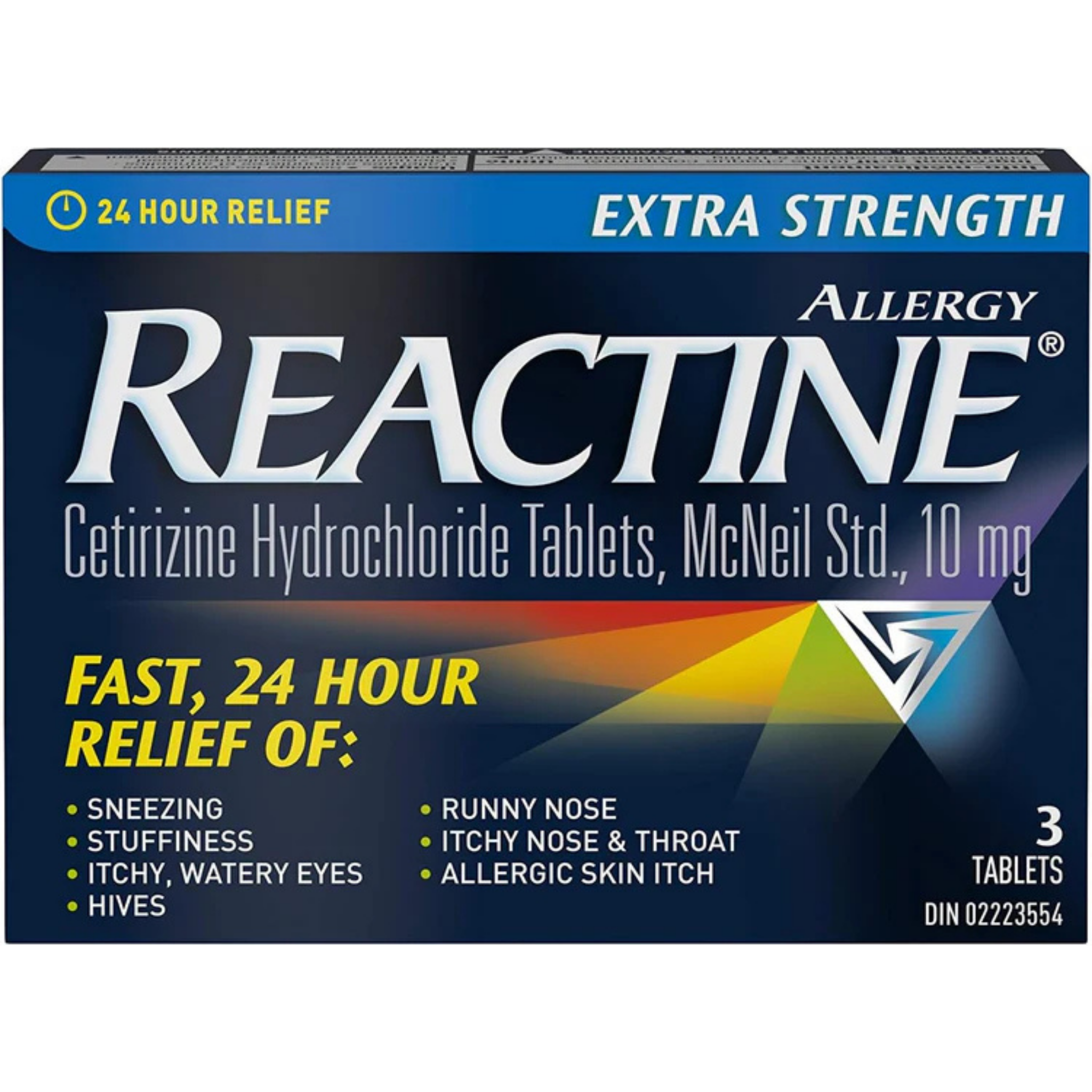 Reactine Cetirizine Hydrochloride 10mg Allergy Relief Tablets – 3 Tablets per Pack (pack of 6)