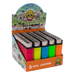 Soul Lighters Solid Neon Disposable Flame Lighter display, Box of 50