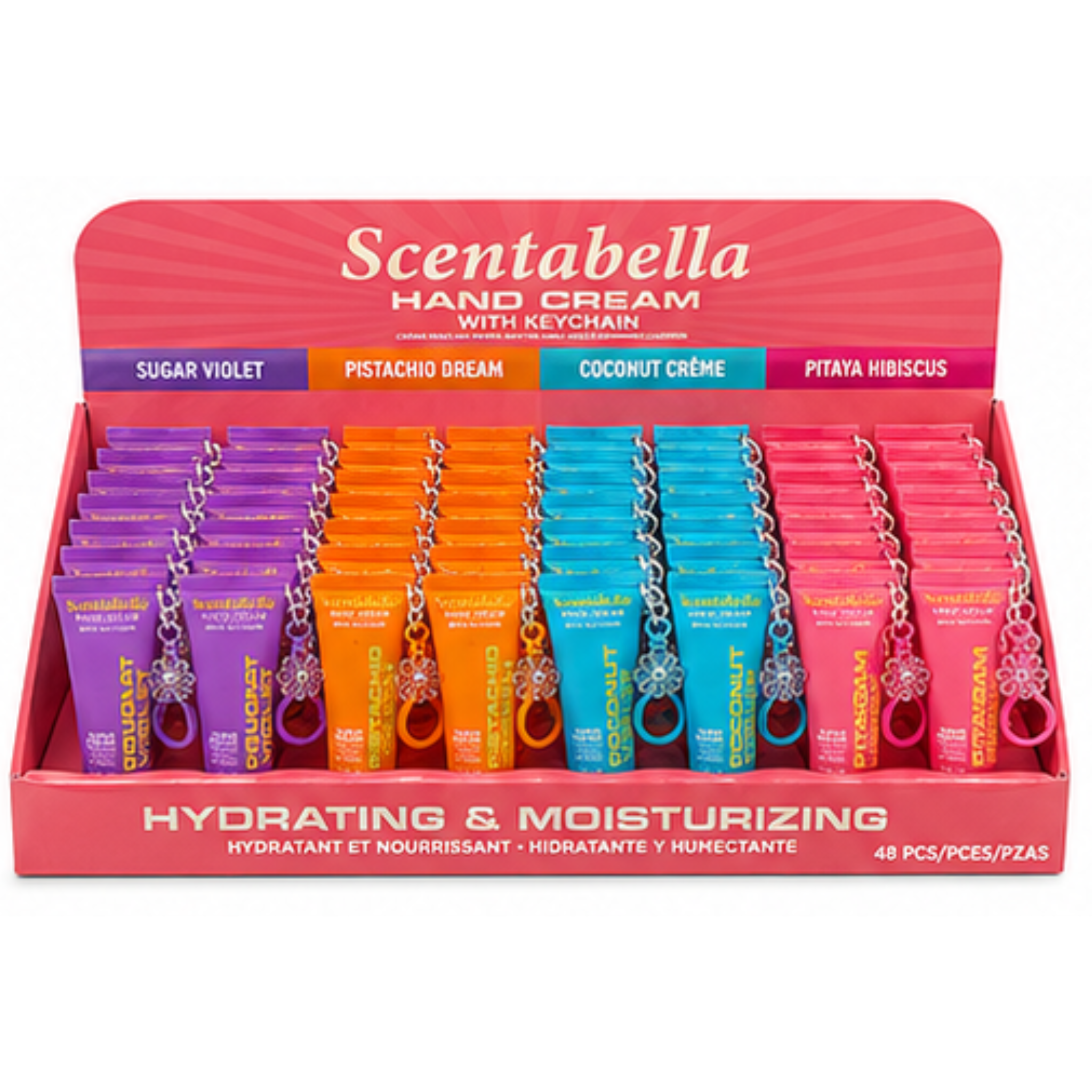 Scentabella Hand Cream with Keychain, 4 Scents, 30ml Tube, 48 Piece Display Box