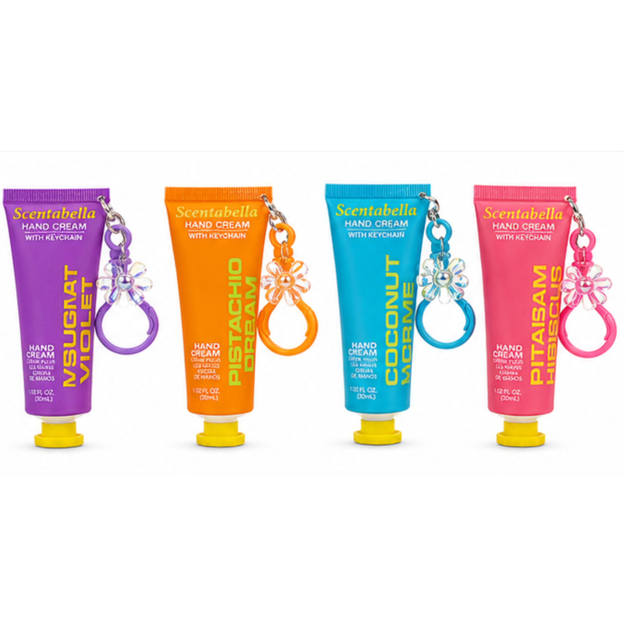 Scentabella Hand Cream with Keychain, 4 Scents, 30ml Tube, 48 Piece Display Box