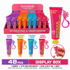 Scentabella Hand Cream with Keychain, 4 Scents, 30ml Tube, 48 Piece Display Box