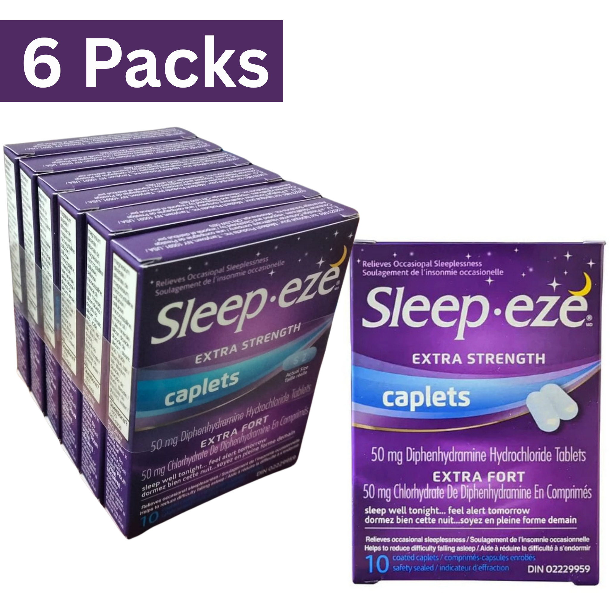 Sleep-eze Extra Strength 50mg Nighttime Sleep Aid Caplets – 10ct Pack of 6