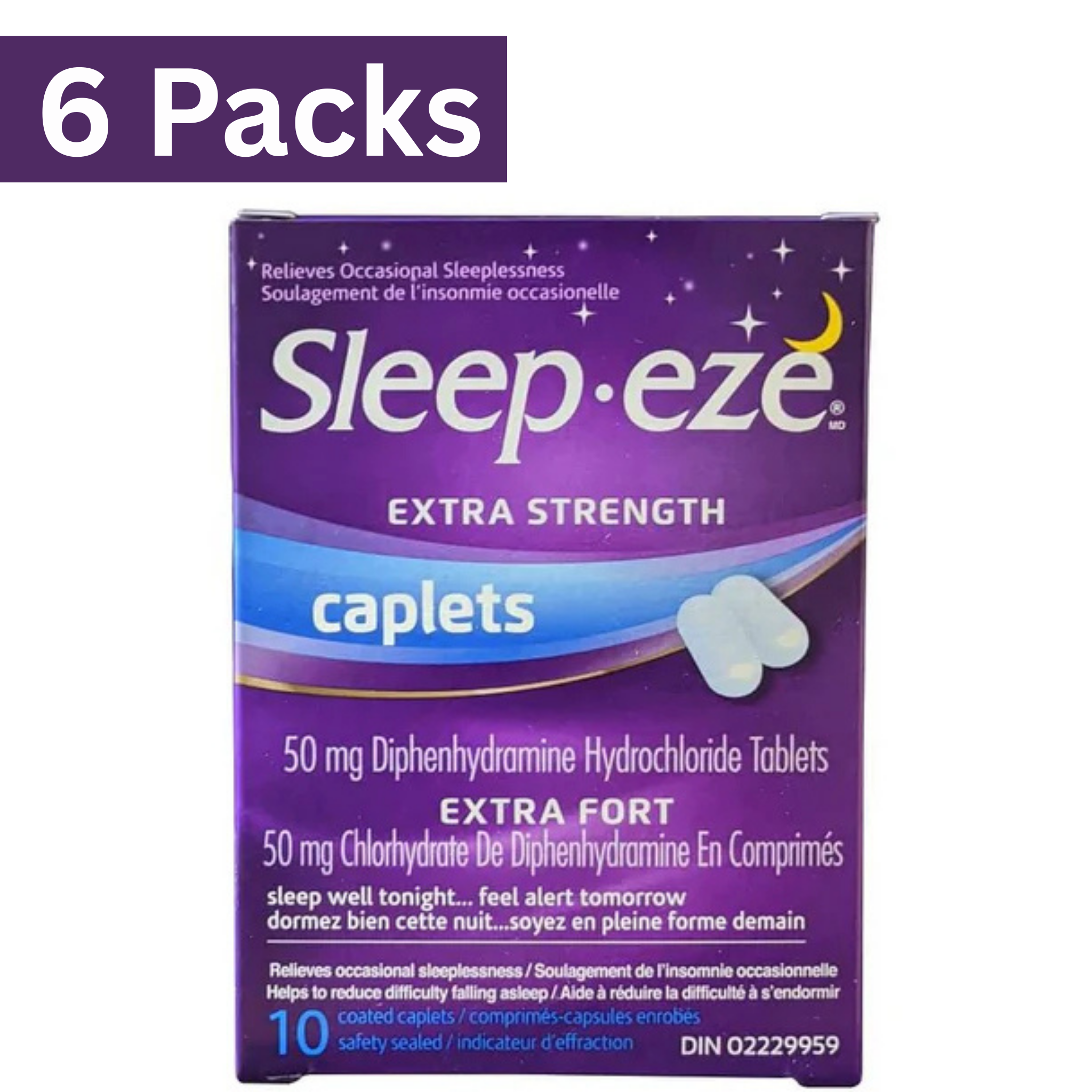 Sleep-eze Extra Strength 50mg Nighttime Sleep Aid Caplets – 10ct Pack of 6