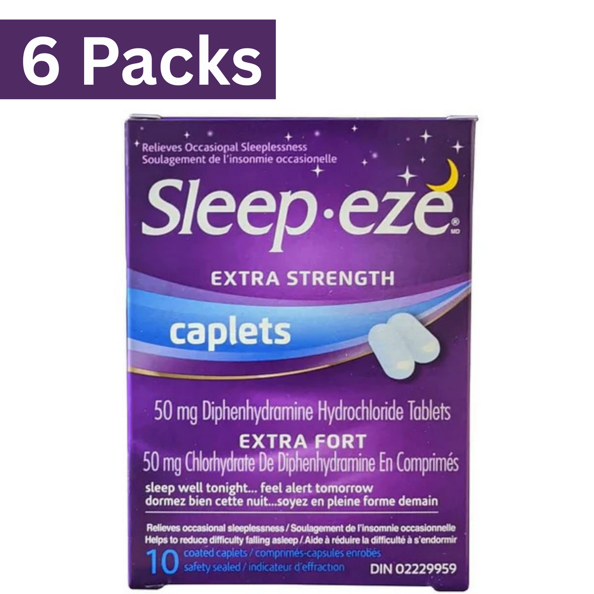 Sleep-eze Extra Strength 50mg Nighttime Sleep Aid Caplets – 10ct Pack of 6