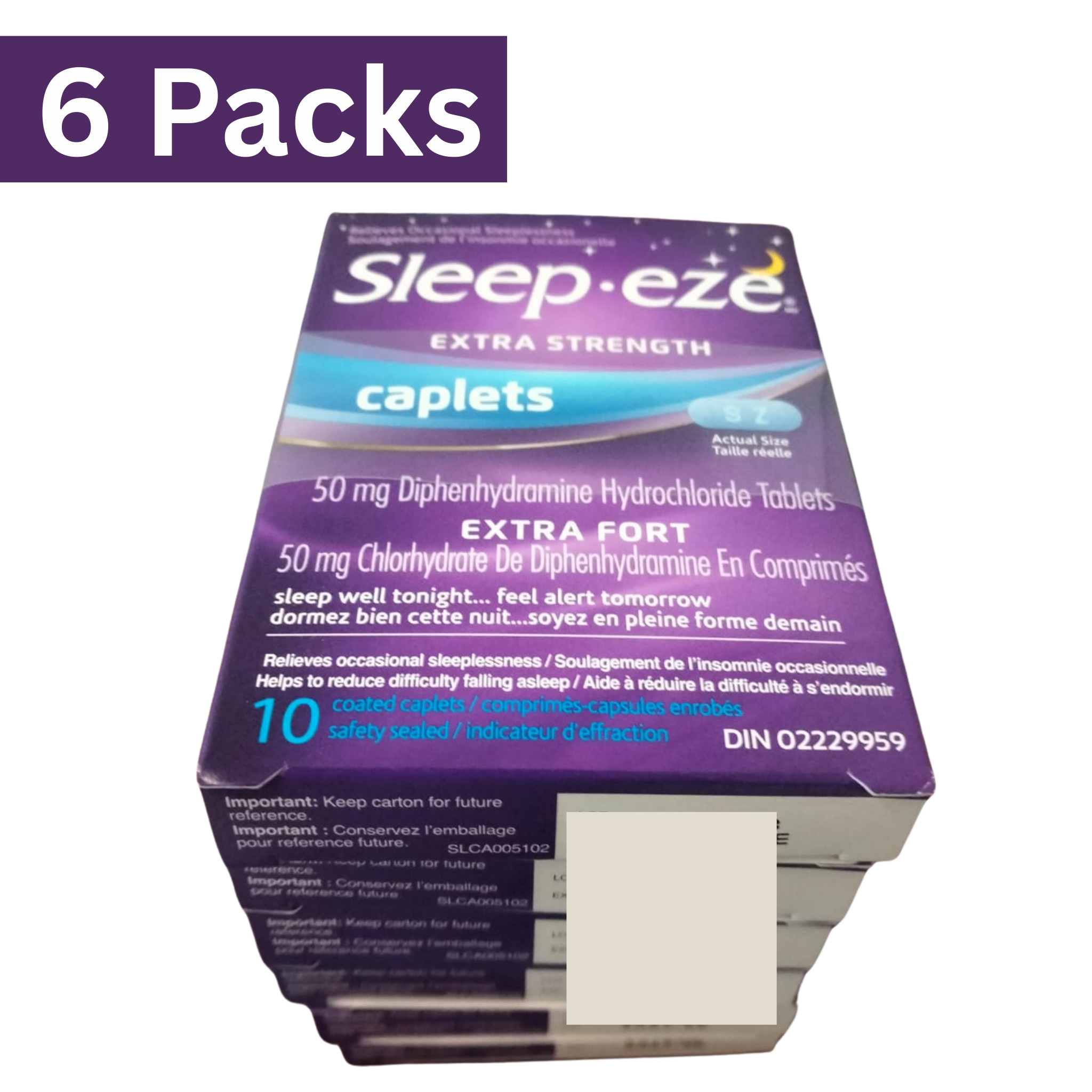 Sleep-eze Extra Strength 50mg Nighttime Sleep Aid Caplets – 10ct Pack of 6