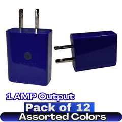 Smart 1 USB Output Home Charger – 1AMP Fast Charging – Pack of 12 – Mixed Colors (Black, White, Blue, Pink)