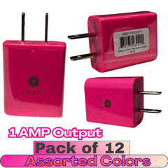 Smart 1 USB Output Home Charger – 1AMP Fast Charging – Pack of 12 – Mixed Colors (Black, White, Blue, Pink)