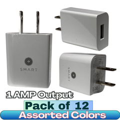 Smart 1 USB Output Home Charger – 1AMP Fast Charging – Pack of 12 – Mixed Colors (Black, White, Blue, Pink)