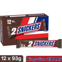 Snickers King Size Peanut Milk Chocolate Bars — Pack of 12 × 93g (2 Bars per pack)