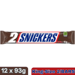 Snickers King Size Peanut Milk Chocolate Bars — Pack of 12 × 93g (2 Bars per pack)