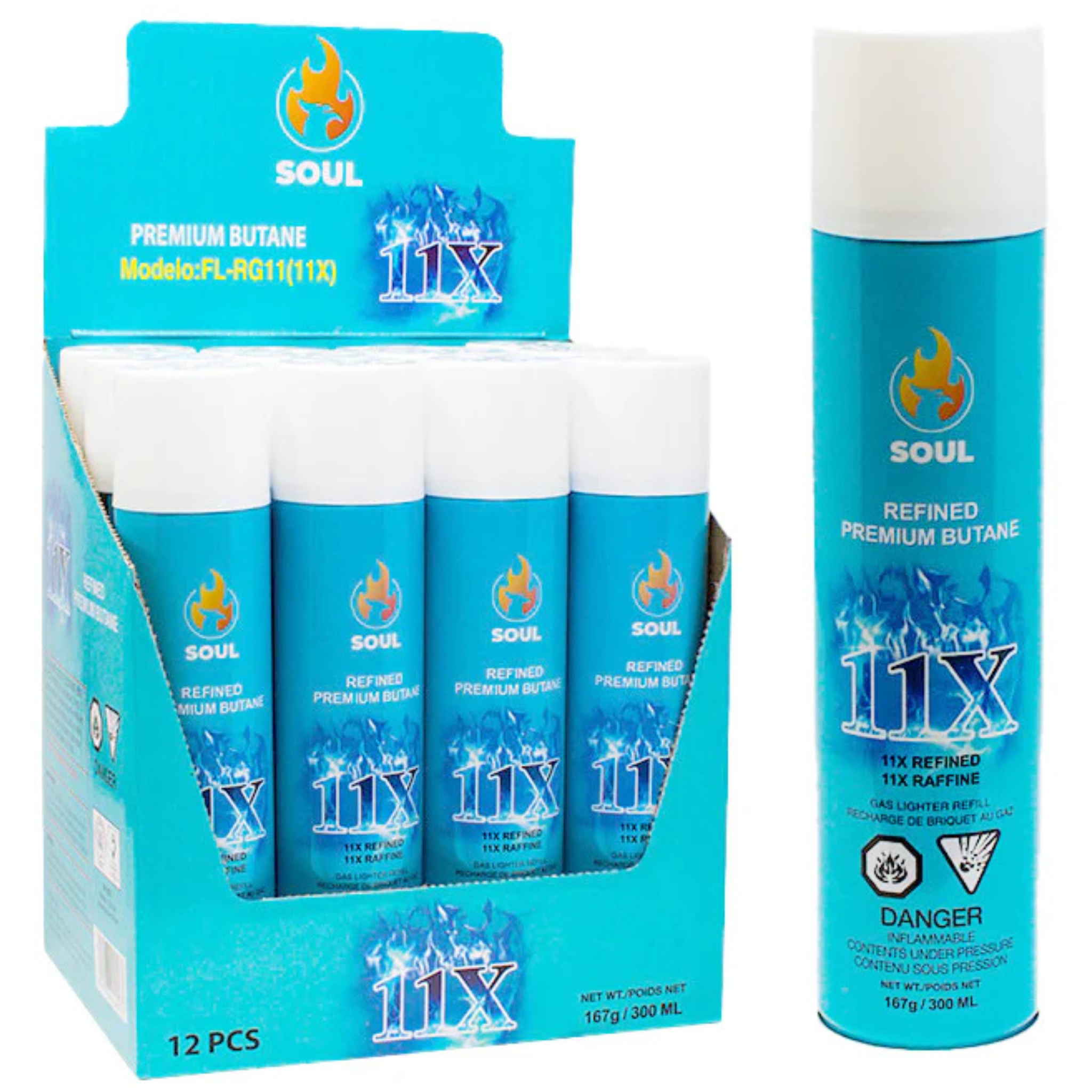 Soul 11X Refined Premium Butane 300ML – Display Pack of 12 – Wholesale Lighter Refill Gas
