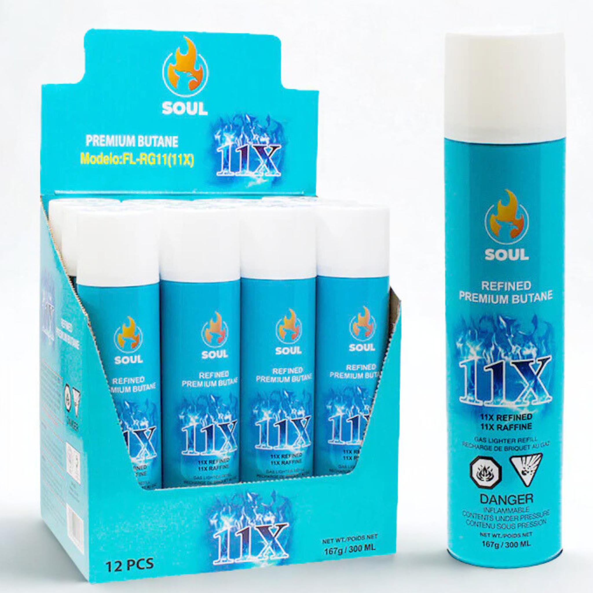 Soul FL-RG11 11X refined premium butane 300 ml can, front view