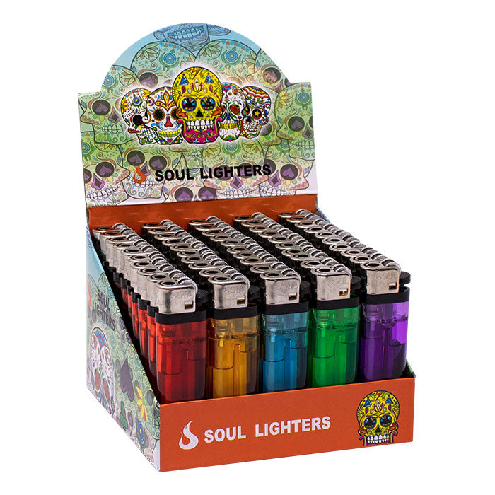 Soul Lighters Transparent Disposable Flame Lighter display, Box of 50