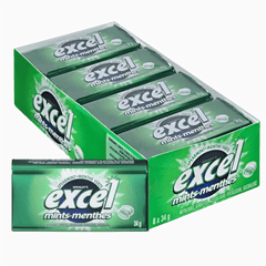 Excel Mints Spearmint flavor in sugar-free 8-pack tins, fresh breath mints by Wrigley’s