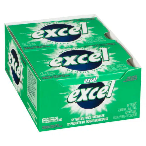 Excel Spearmint Sugar-Free Gum – 12 Packs of 12 Pieces – Sugar-Free Chewing Gum from Canada