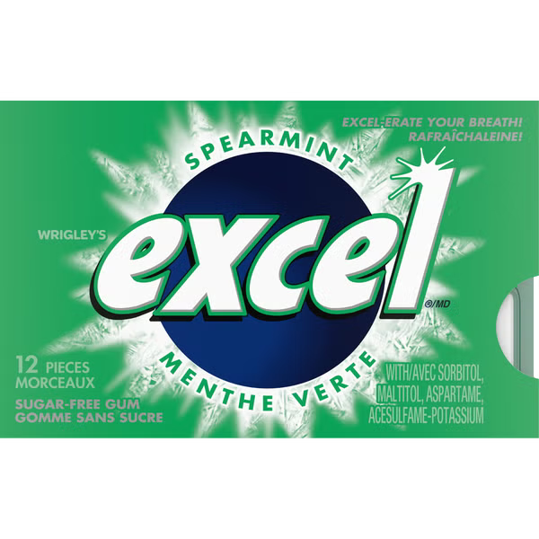 Excel Spearmint Sugar-Free Gum – 1 Pack of 12 Pieces – Sugar-Free Chewing Gum from Canada