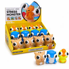 Star Dream Pop Out Eyes Squeeze Toy, Assorted Duck Cat and Monster, 12 Piece Display Box
