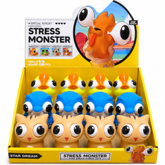 Star Dream Pop Out Eyes Squeeze Toy, Assorted Duck Cat and Monster, 12 Piece Display Box