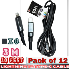 ThunderBay Lightning to Type-C Fast Charging & Sync Cable – 10 Ft / 3 M – Tangle-Free – Pack of 12 – E-10F90167