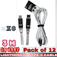 ThunderBay Lightning to Type-C Fast Charging & Sync Cable – 10 Ft / 3 M – Tangle-Free – Pack of 12 – E-10F90167
