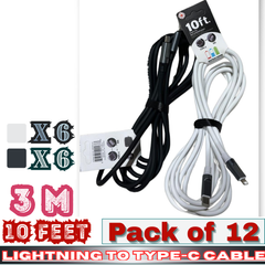 ThunderBay Lightning to Type-C Fast Charging & Sync Cable – 10 Ft / 3 M – Tangle-Free – Pack of 12 – E-10F90167