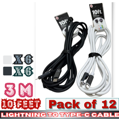 ThunderBay Lightning to Type-C Fast Charging & Sync Cable – 10 Ft / 3 M – Tangle-Free – Pack of 12 – E-10F90167