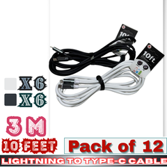 ThunderBay Lightning to Type-C Fast Charging & Sync Cable – 10 Ft / 3 M – Tangle-Free – Pack of 12 – E-10F90167