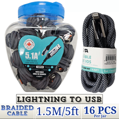 THUNDER BAY Lightning to USB 1.5m braided fast charging cable wholesale 16-pack