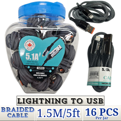 THUNDER BAY Lightning to USB 1.5m braided fast charging cable wholesale 16-pack