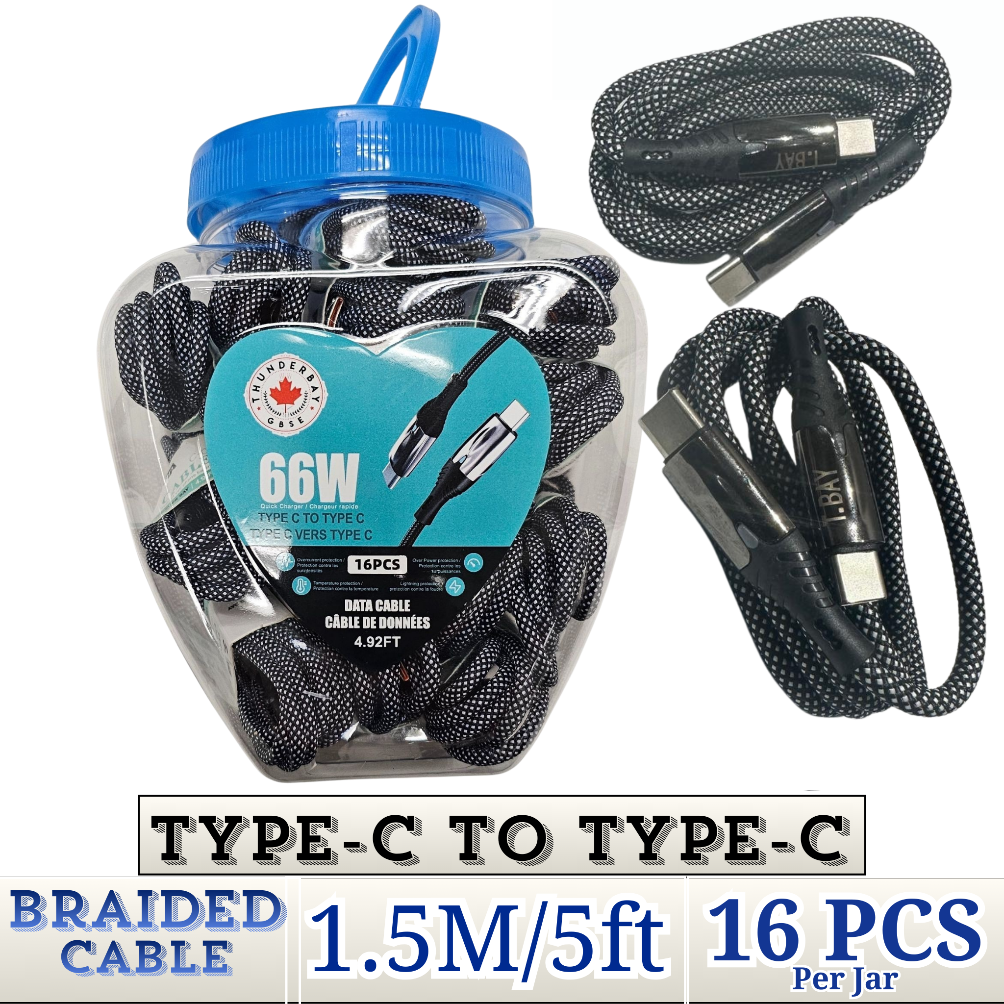 THUNDER BAY Type-C to Type-C Braided Fast Charging Cable 1.5m – Heavy Duty 5A USB-C Cable Wholesale
