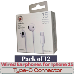 THUNDERBAY iPhone 15 EarPods with Type-C Connector – Wired Stereo Earphones for iPhone 15/ 15 Pro/ 15 Pro Max  12-Pack Wholesale  Item No. E-WC90166