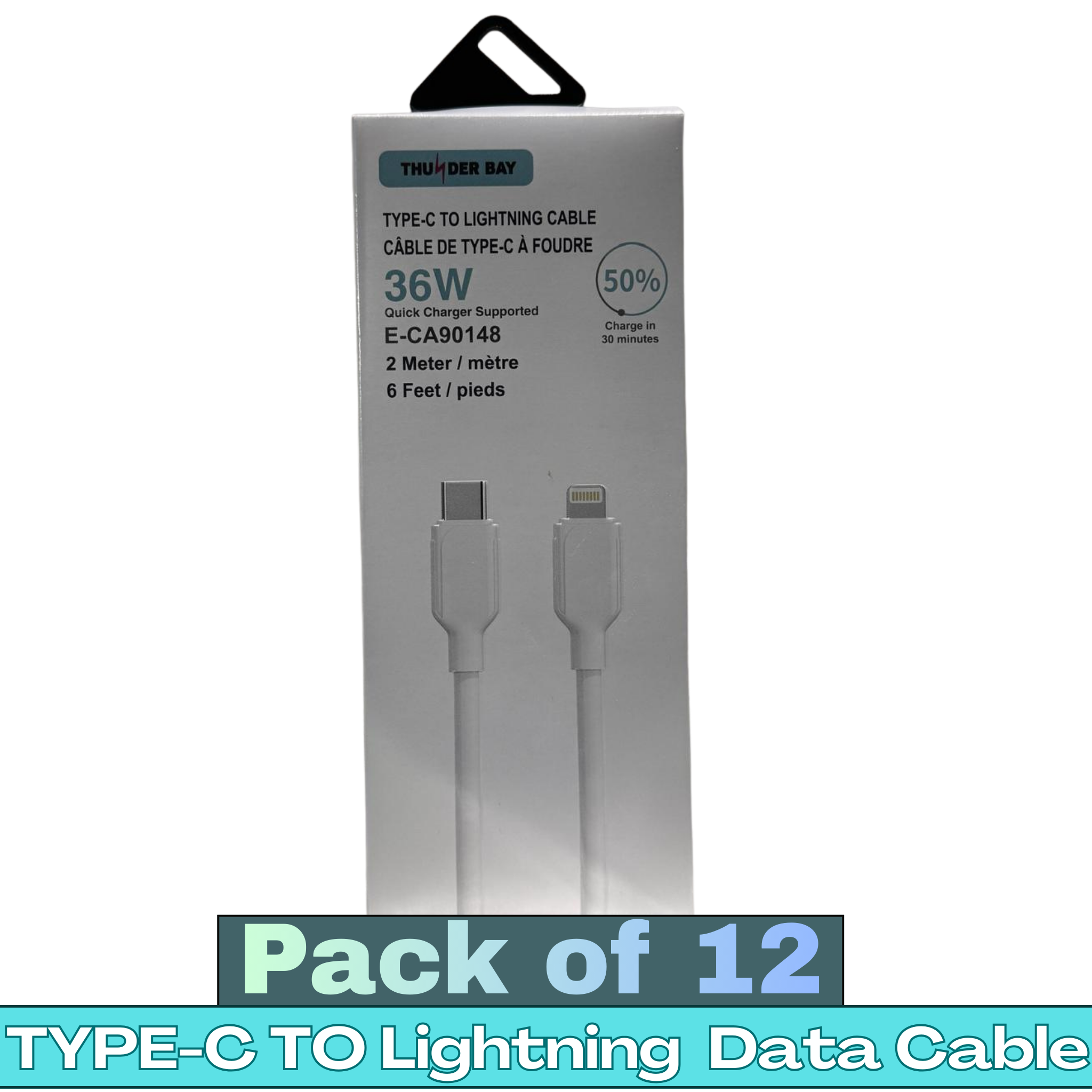THUNDER BAY Item No. E-CA90148 Type-C to Lightning Fast Charging Data Cable (12 Packs)