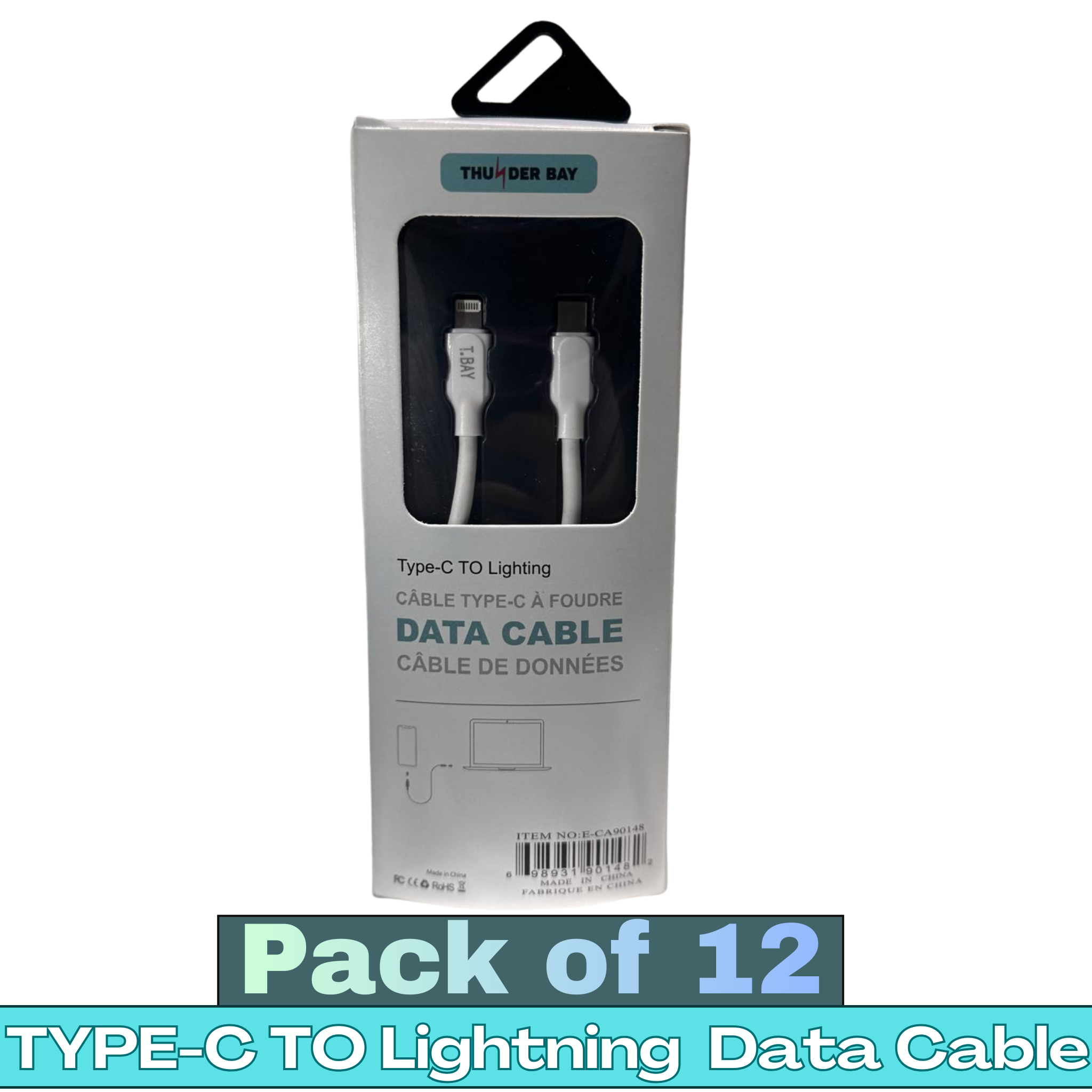 THUNDER BAY Item No. E-CA90148 Type-C to Lightning Fast Charging Data Cable (12 Packs)