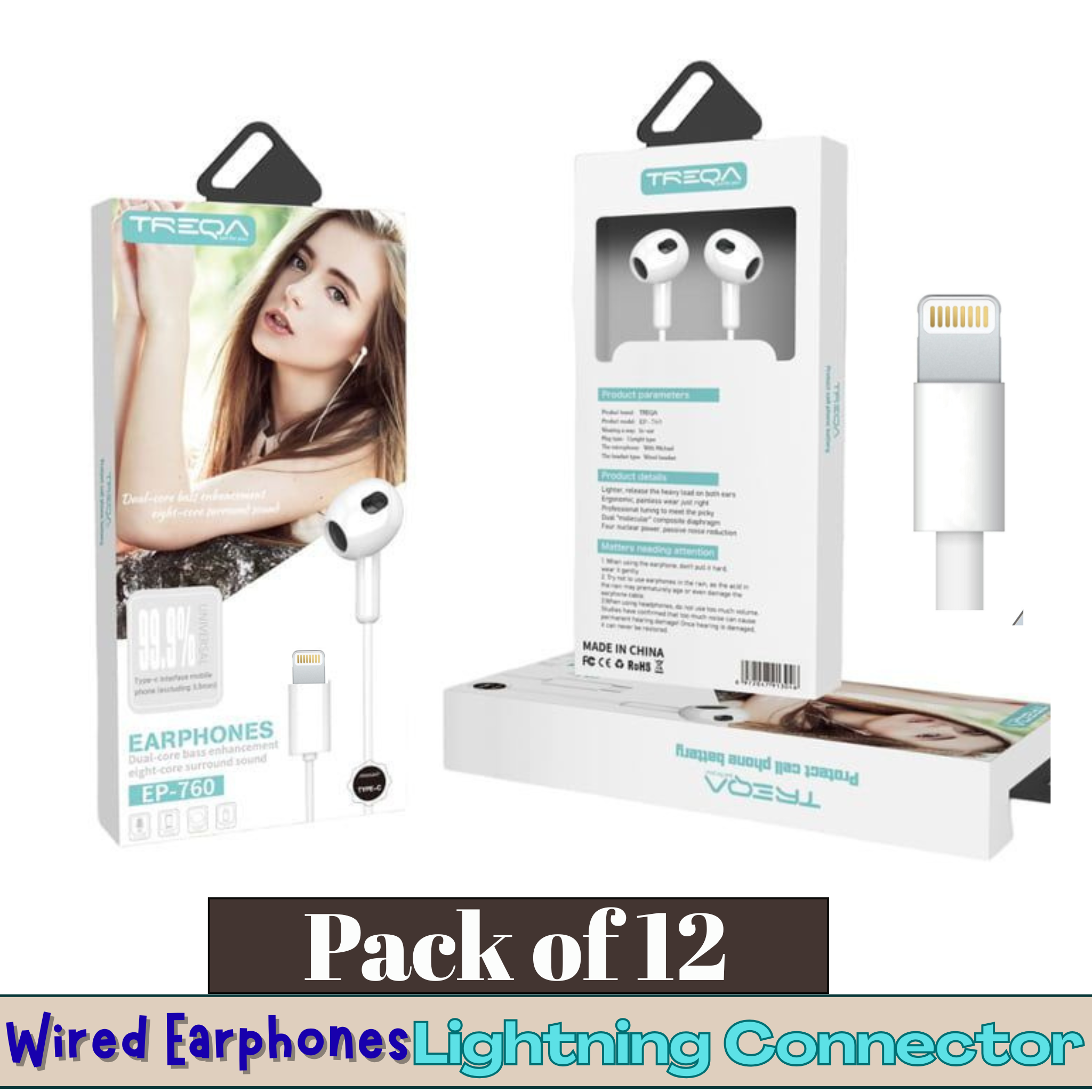 Treqa Mic TREQA EP-759 HiFi Sound Wired Earphones (12-Pack Wholesale) | In-Ear ...