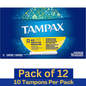 Tampax Cardboard Applicator Regular Tampons Unscented – 10 Count Box Pack of 12