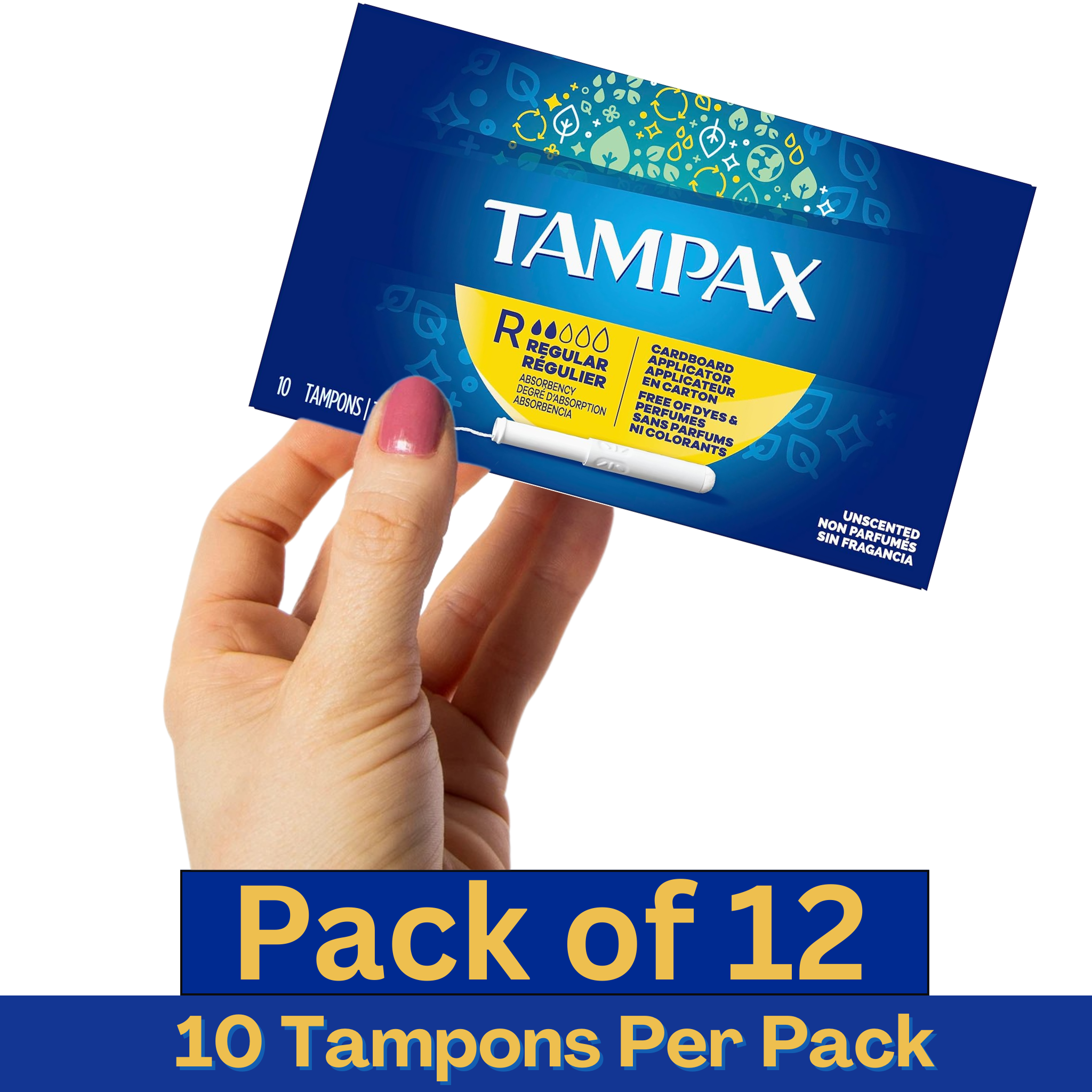 Tampax Cardboard Applicator Regular Tampons Unscented – 10 Count Box Pack of 12