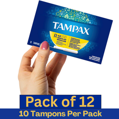 Tampax Cardboard Applicator Regular Tampons Unscented – 10 Count Box Pack of 12