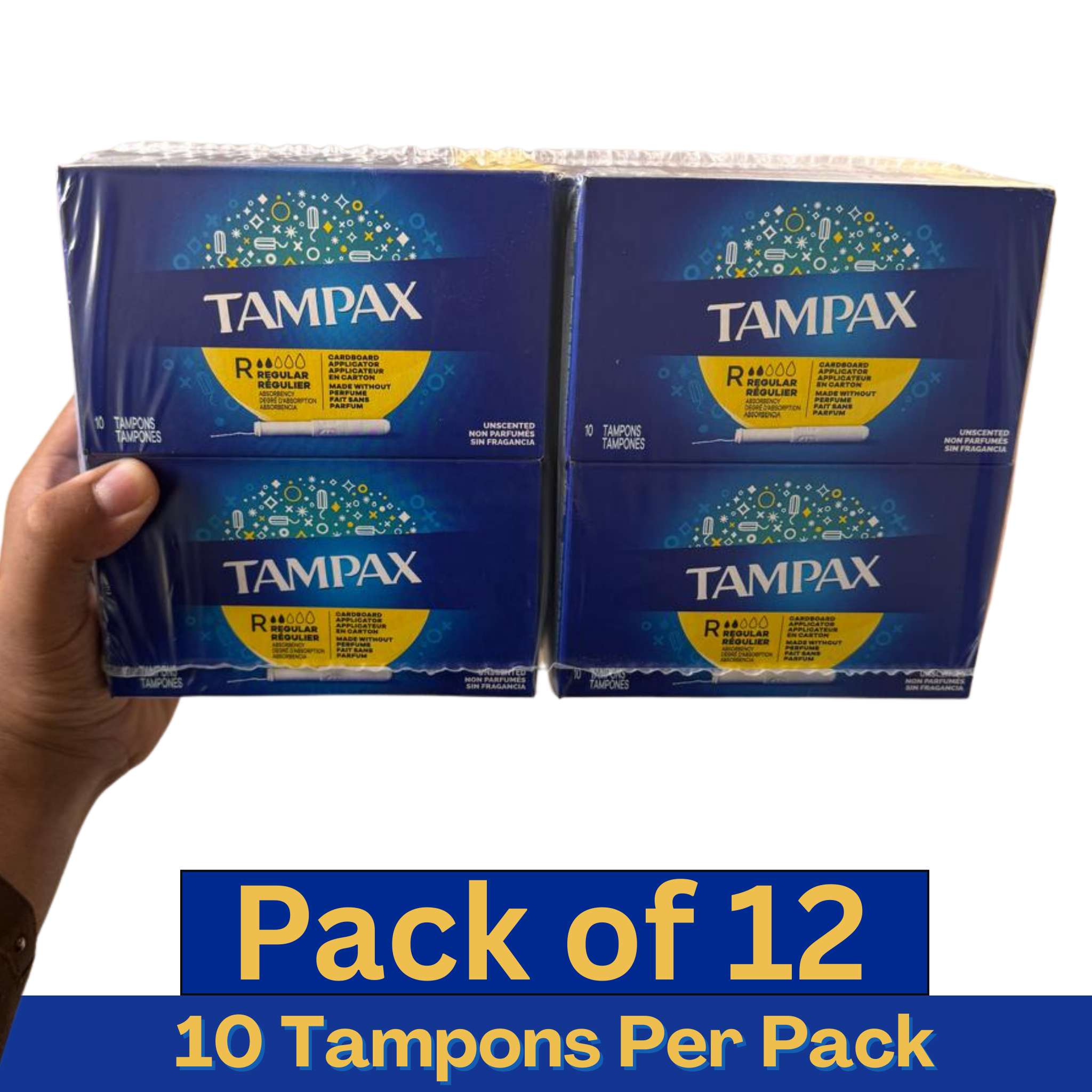Tampax Cardboard Applicator Regular Tampons Unscented – 10 Count Box Pack of 12