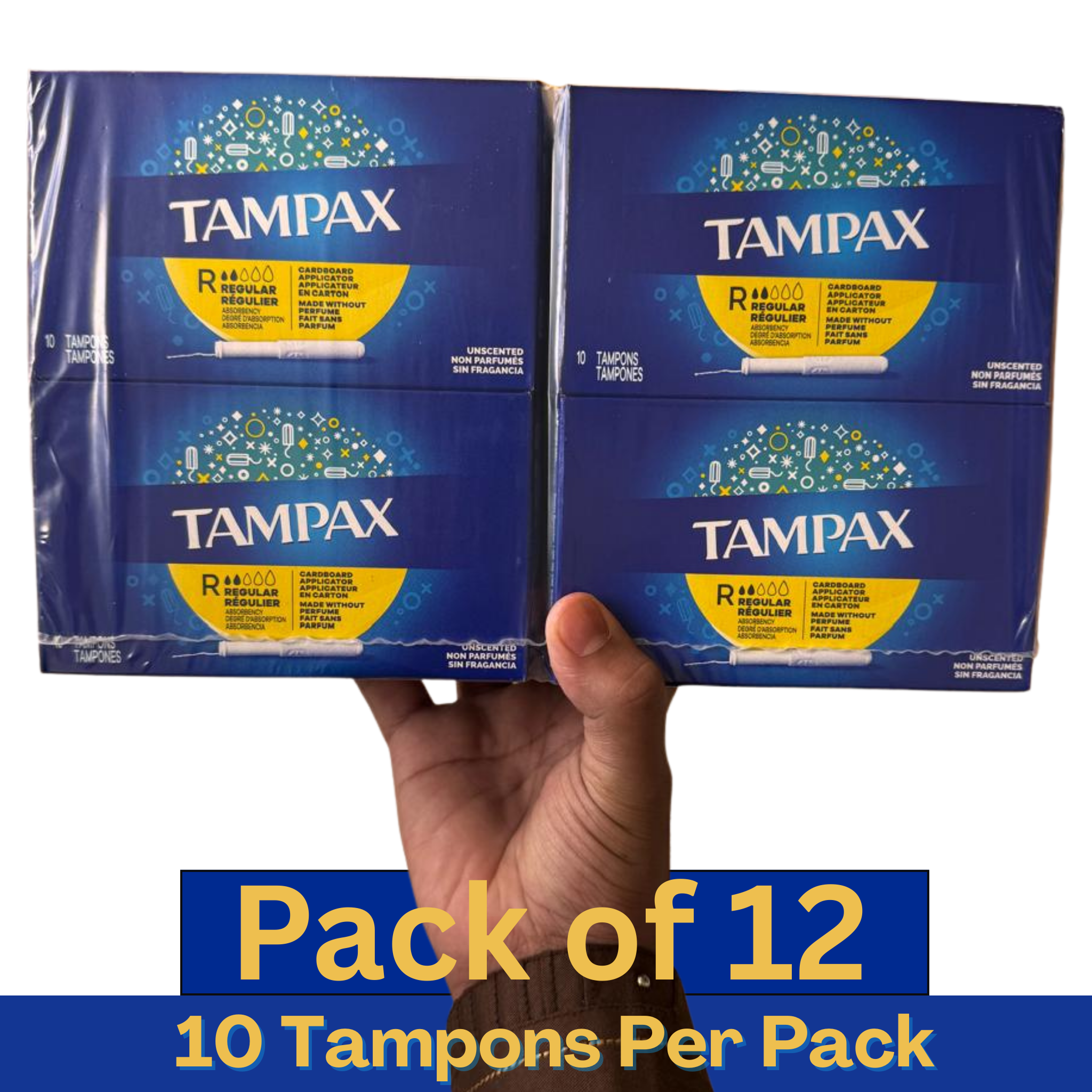 Tampax Cardboard Applicator Regular Tampons Unscented – 10 Count Box Pack of 12