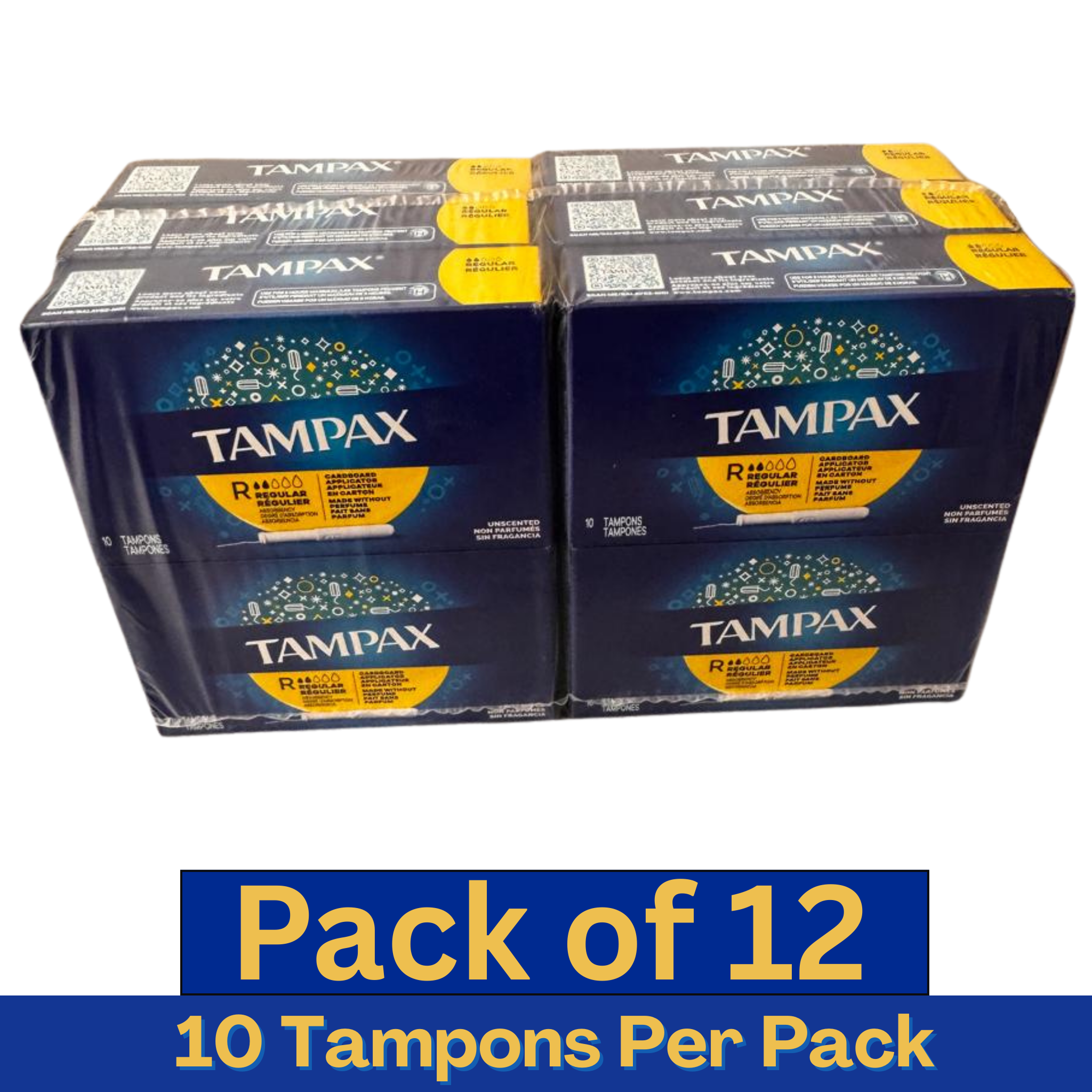 Tampax Cardboard Applicator Regular Tampons Unscented – 10 Count Box Pack of 12